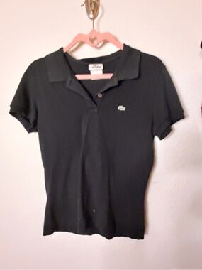 Lacoste Black Women's Short-Sleeve Polo with Green Croc Logo